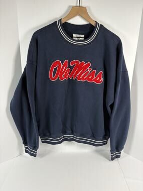 Hollister Ole Miss Rebels Crewneck Sweatshirt Womens L Navy Boxy Fleece NCAA